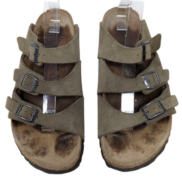 Birki’s Birkenstocks Florida Olive Green Suede Sandals EU 38 US Women’s 7 Cork - Picture 2 of 3